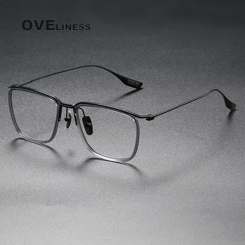 Oveliness Men's Full Rim Square Acetate Titanium Eyeglasses 614106