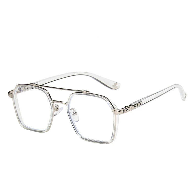 Kocolior Unisex Full Rim Square Acetate Double Bridge Titanium Eyeglasses 0039 Full Rim Kocolior Transparent Silver China