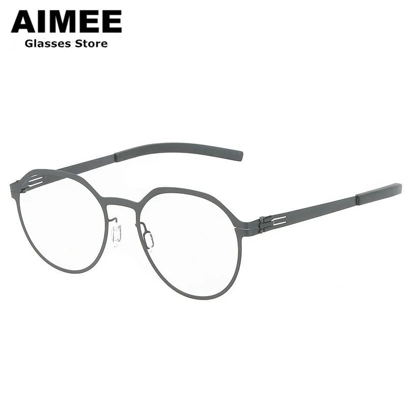 Aimee Women's Full Rim Flat Top Round Screwless Steel Eyeglasses 52134