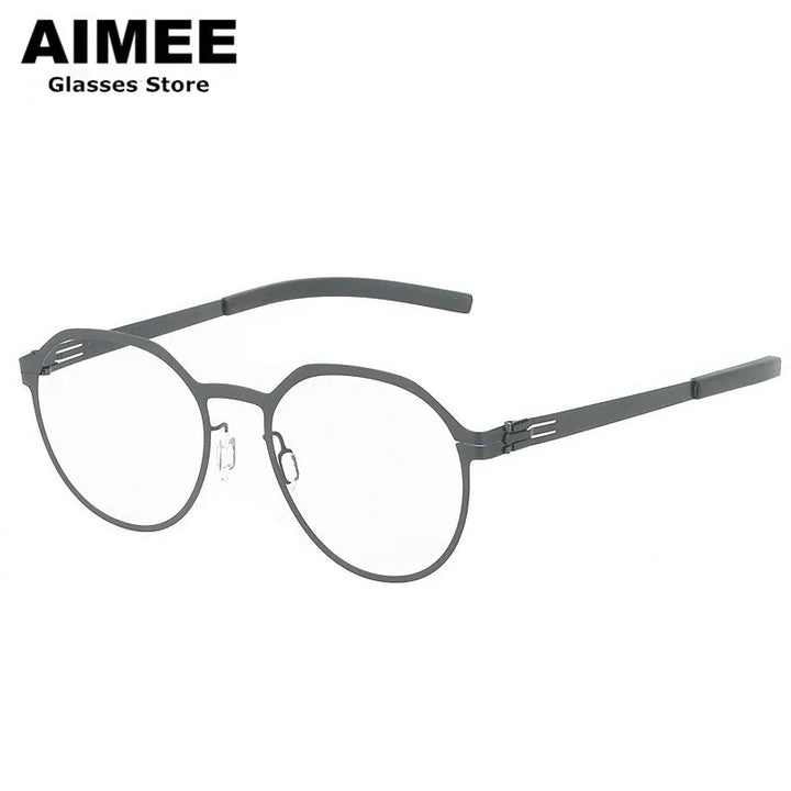 Aimee Women's Full Rim Flat Top Round Screwless Steel Eyeglasses 52134