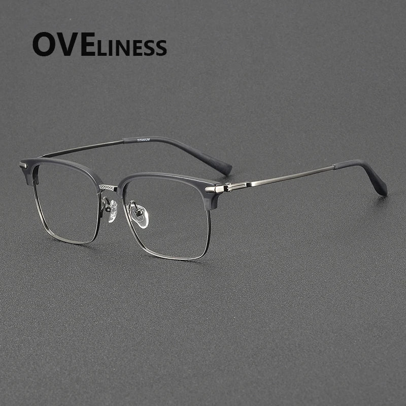 Oveliness Unisex Full Rim Square Acetate Titanium Eyeglasses 72003 Full Rim Oveliness grey gun