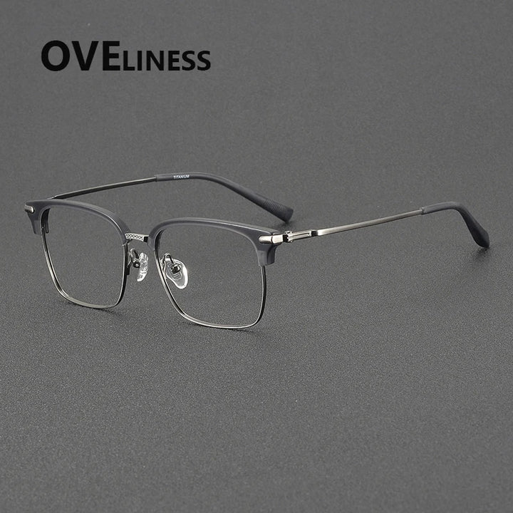 Oveliness Unisex Full Rim Square Acetate Titanium Eyeglasses 72003 Full Rim Oveliness grey gun