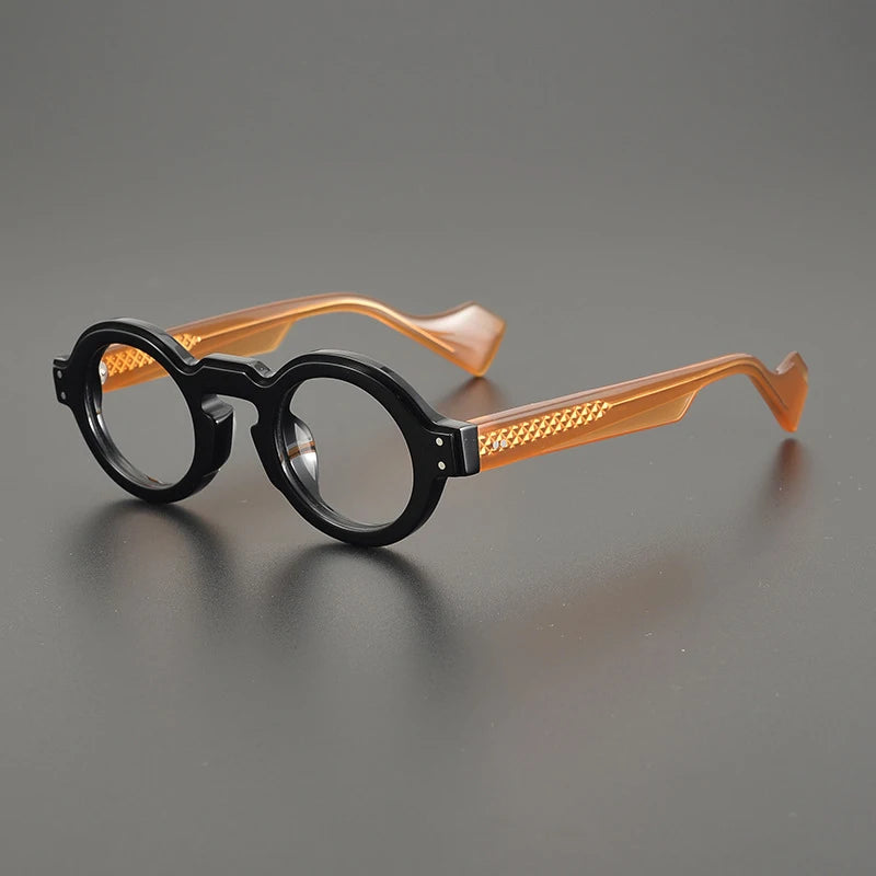 Gatenac Unisex Full Rim Round Acetate Eyeglasses Gxyj1161 Full Rim Gatenac Black