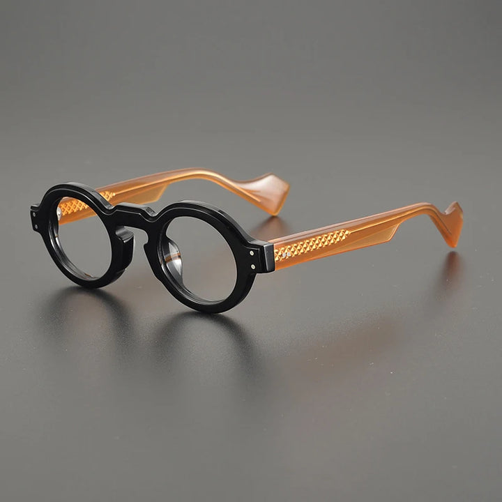 Gatenac Unisex Full Rim Round Acetate Eyeglasses Gxyj1161 Full Rim Gatenac Black