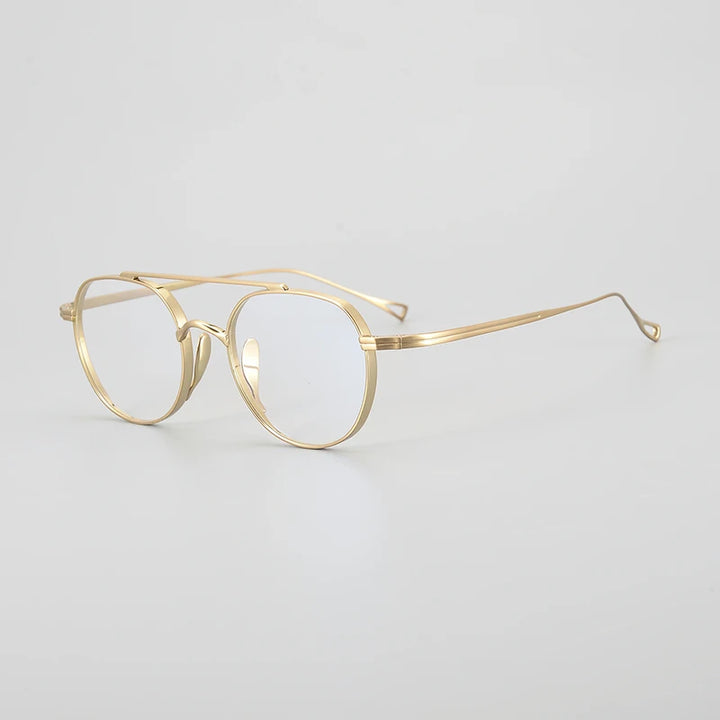 Gatenac Unisex Full Rim Polygon Double Bridge Titanium Eyeglasses 1477 Full Rim Gatenac Gold