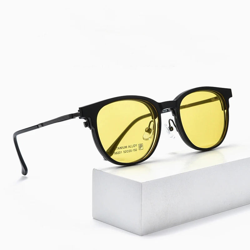Bclear Unisex Full Rim Round Alloy Eyeglasses Clip On Polarized Sunglasses 9820 With Clip Ons Bclear