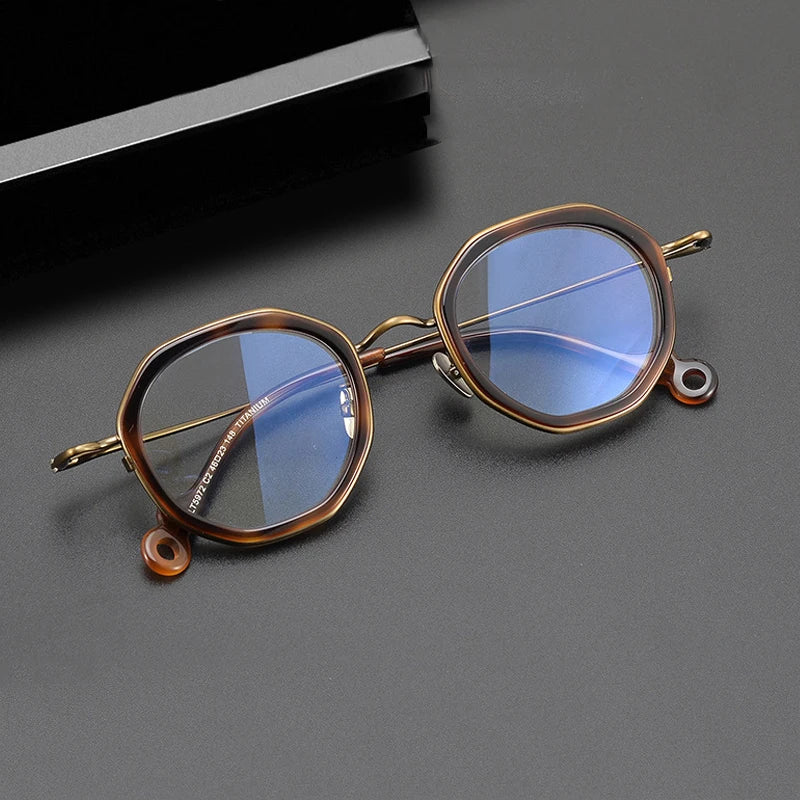 Gatenac Unisex Full Rim Flat Top Round Acetate Titanium Eyeglasses Gxyj1454 Full Rim Gatenac