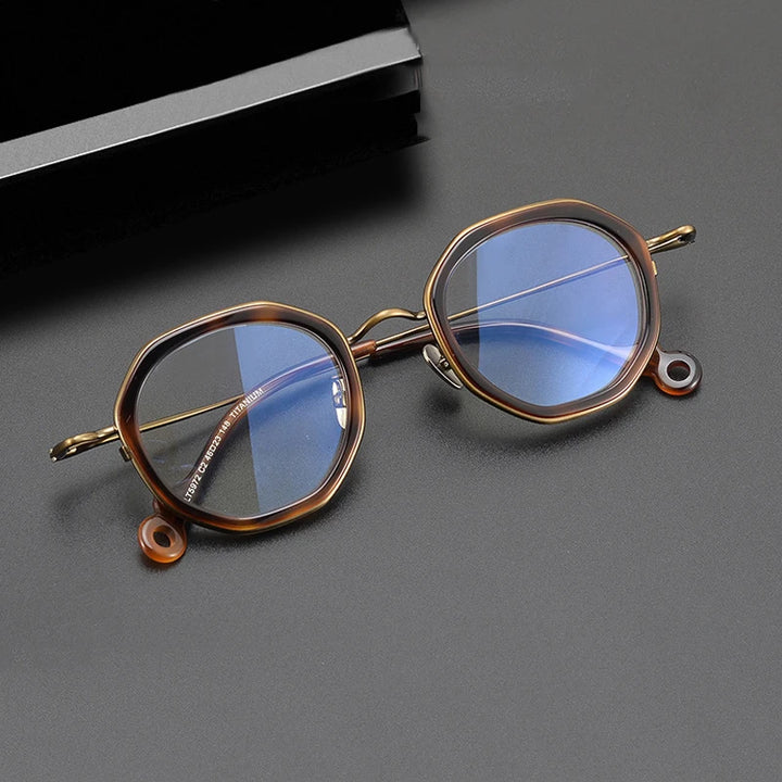 Gatenac Unisex Full Rim Flat Top Round Acetate Titanium Eyeglasses Gxyj1454 Full Rim Gatenac