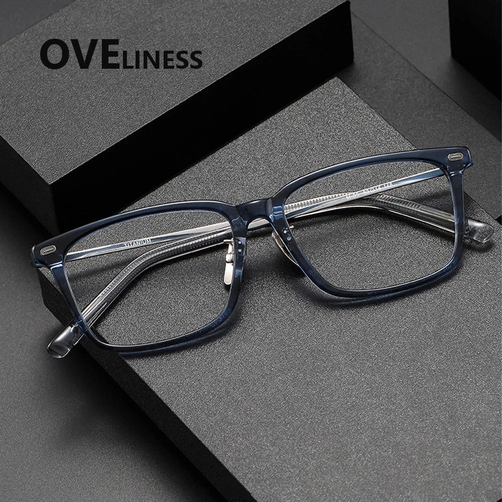 Oveliness Women's Full Rim Square Acetate Titanium Eyeglasses 81485