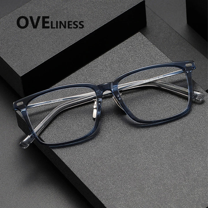 Oveliness Women's Full Rim Square Acetate Titanium Eyeglasses 81485
