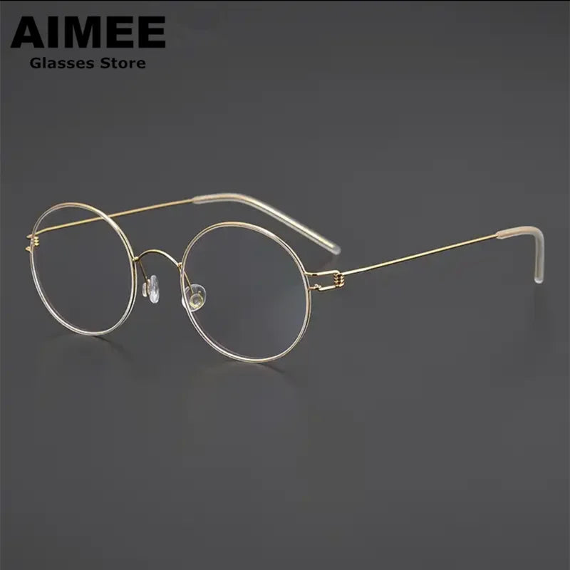 Aimee Women's Semi Rim Round Screwless Titanium Eyeglasses 46125