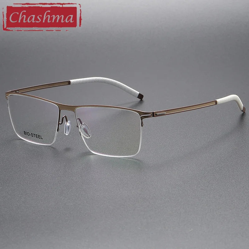 Chashma Ottica Men's Full Rim Brow Line Square Titanium Eyeglasses 462 Full Rim Chashma Ottica Brown Beige  