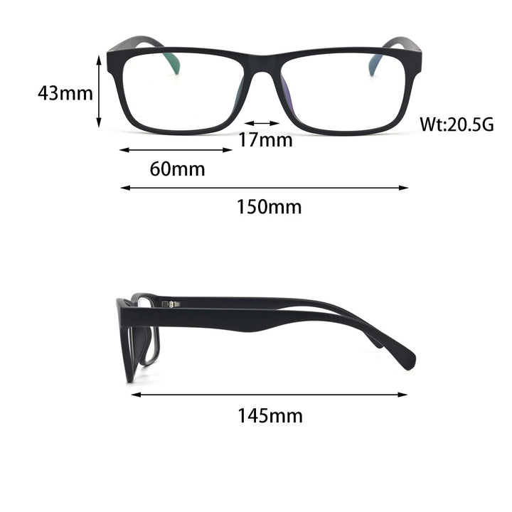 Cubojue Unisex Full Rim Square Tr 90 Titanium Myopic Reading Glasses 003m Reading Glasses Cubojue