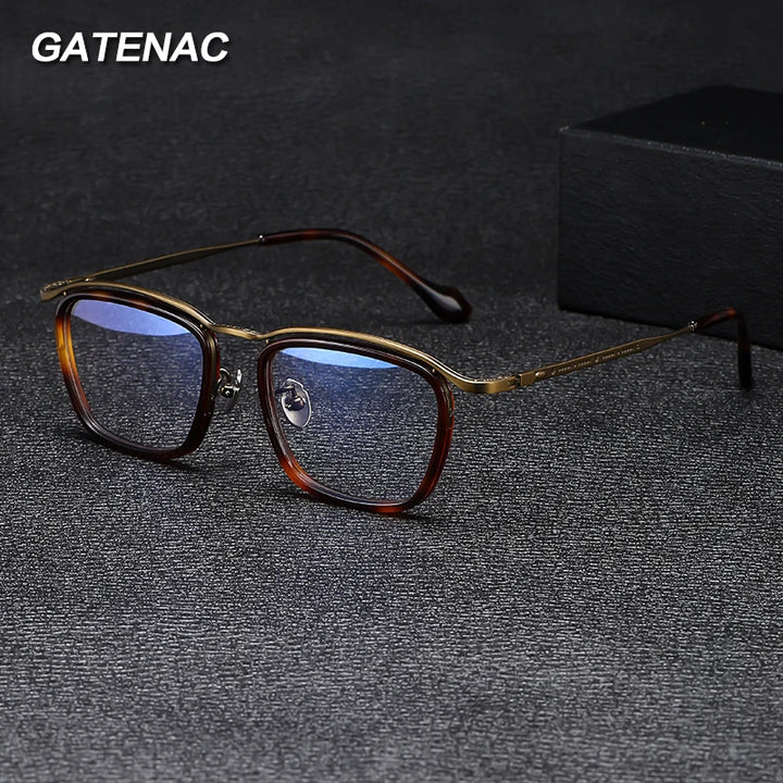 Gatenac Unisex Full Rim Square Acetate Titanium Eyeglasses Gxyj1459 Full Rim Gatenac