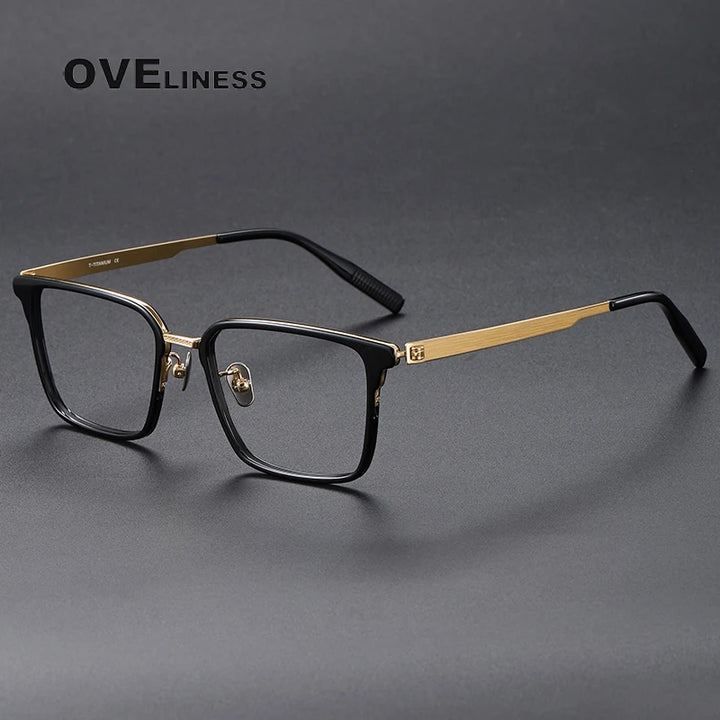 Oveliness Unisex Full Rim Square Screwless Acetate Titanium Eyeglasses 80986 Full Rim Oveliness black gold