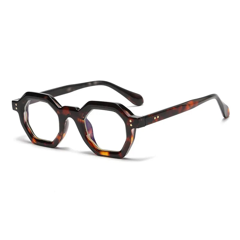 CCspace Unisex Full Rim Polygon Plastic Eyeglasses 56891 Full Rim CCspace C8LeopardClear