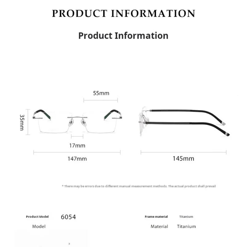 Momoja Unisex Rimless Polygon Square Titanium Eyewglasses 60547