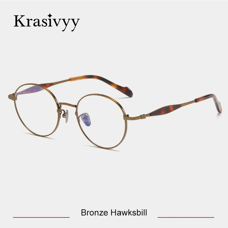 Krasivyy Unisex Full Rim Round Titanium Acetate Eyeglasses 46058 Full Rim Krasivyy Bronze Hawksbill