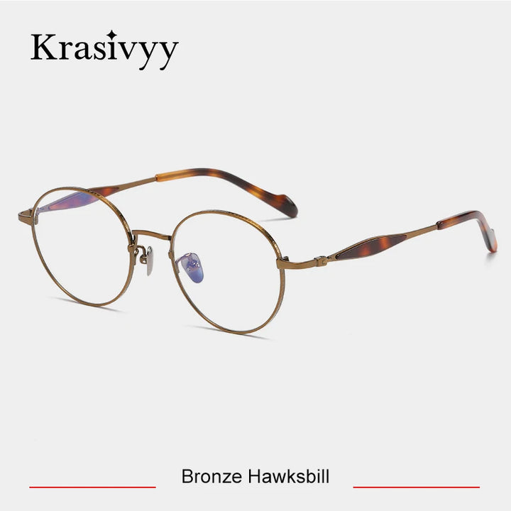 Krasivyy Unisex Full Rim Round Titanium Acetate Eyeglasses 46058 Full Rim Krasivyy Bronze Hawksbill