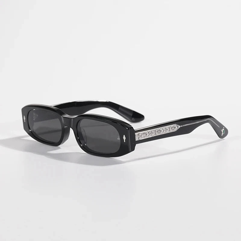 Hewei Unisex Full Rim Oval Rectangle Acetate Sunglasses 0032 Sunglasses Hewei black-black as picture 