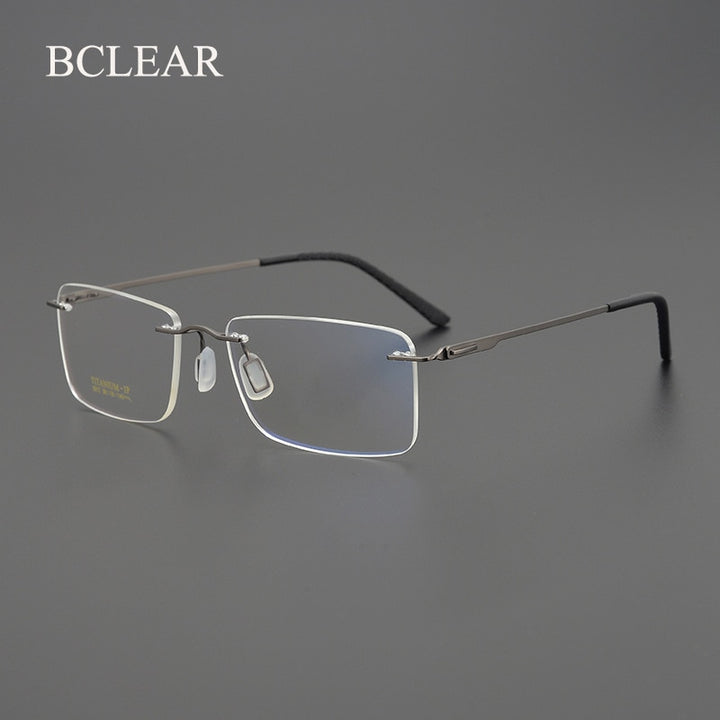 Bclear Unisex Rimless Square Titanium Eyeglasses My9912 Rimless Bclear Gray  