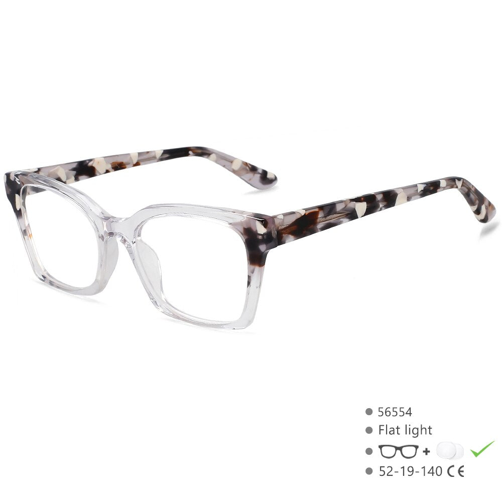 CCspace Unisex Full Rim Square Cat Eye Acetate Fiber Eyeglasses 56554 Full Rim CCspace C9Clear