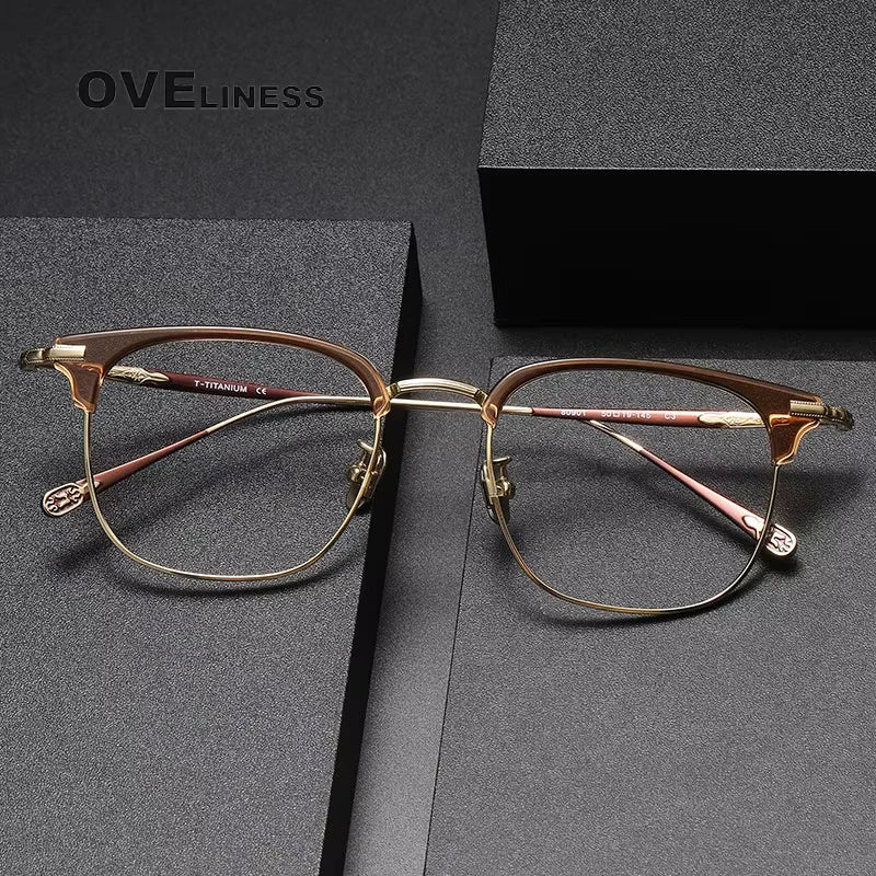 Oveliness Unisex Full Rim Square Acetate Titanium Eyeglasses 80901