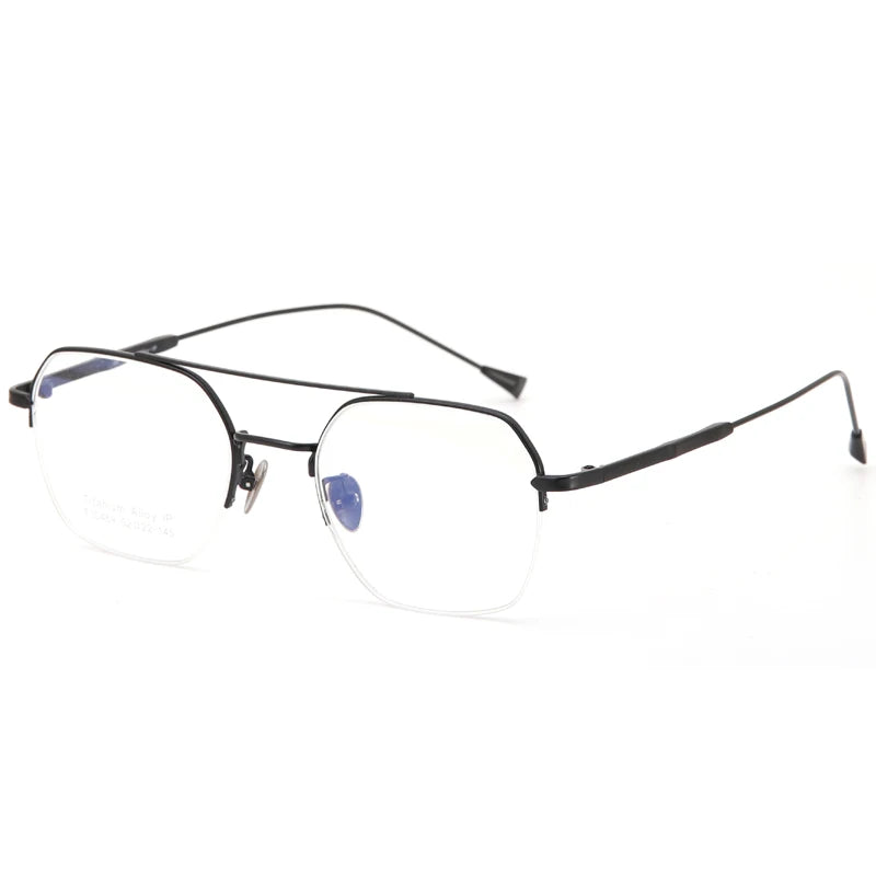 Muzz Unisex Semi Rim Square Double Bridge Titanium Alloy Eyeglasses 30469