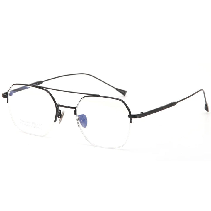 Muzz Unisex Semi Rim Square Double Bridge Titanium Alloy Eyeglasses 30469