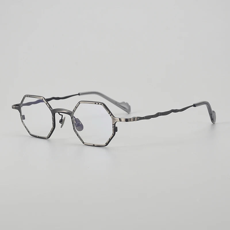 Muzz Unisex Full Rim Small Flat Top Polygon Titanium Eyeglasses 44208 Full Rim Muzz C1