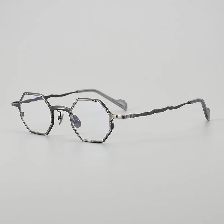 Muzz Unisex Full Rim Small Flat Top Polygon Titanium Eyeglasses 44208 Full Rim Muzz C1