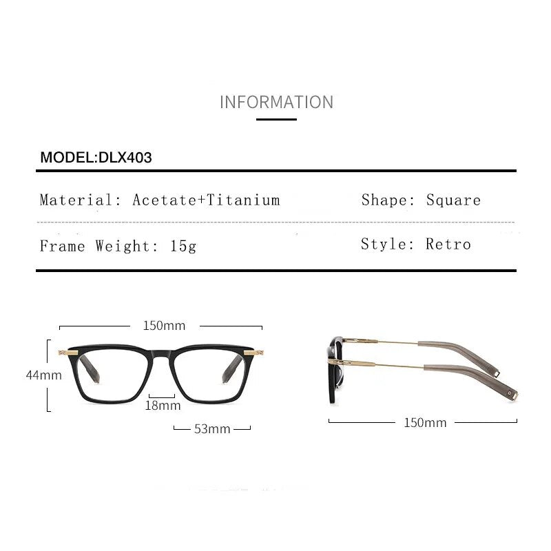 Hdcrafter Men's Full Rim Big Square Titanium Acetate Eyeglasses Dlx403 Full Rim Hdcrafter Eyeglasses