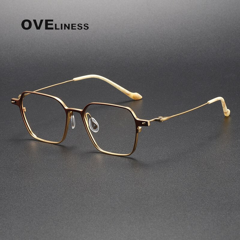Oveliness Unisex Full Rim Square Titanium Eyeglasses 8202318 Full Rim Oveliness brown gold  