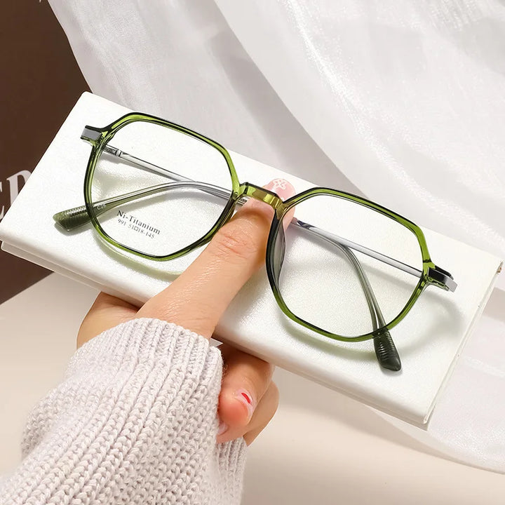 Xbora Women's Full Rim Polygon Square Tr 90 Titanium Eyeglasses 9915