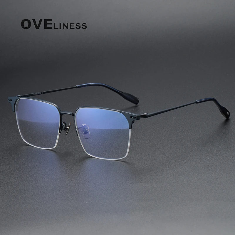 Oveliness Men's Semi Rim Square Titanium Eyeglasses 8107 Semi Rim Oveliness blue