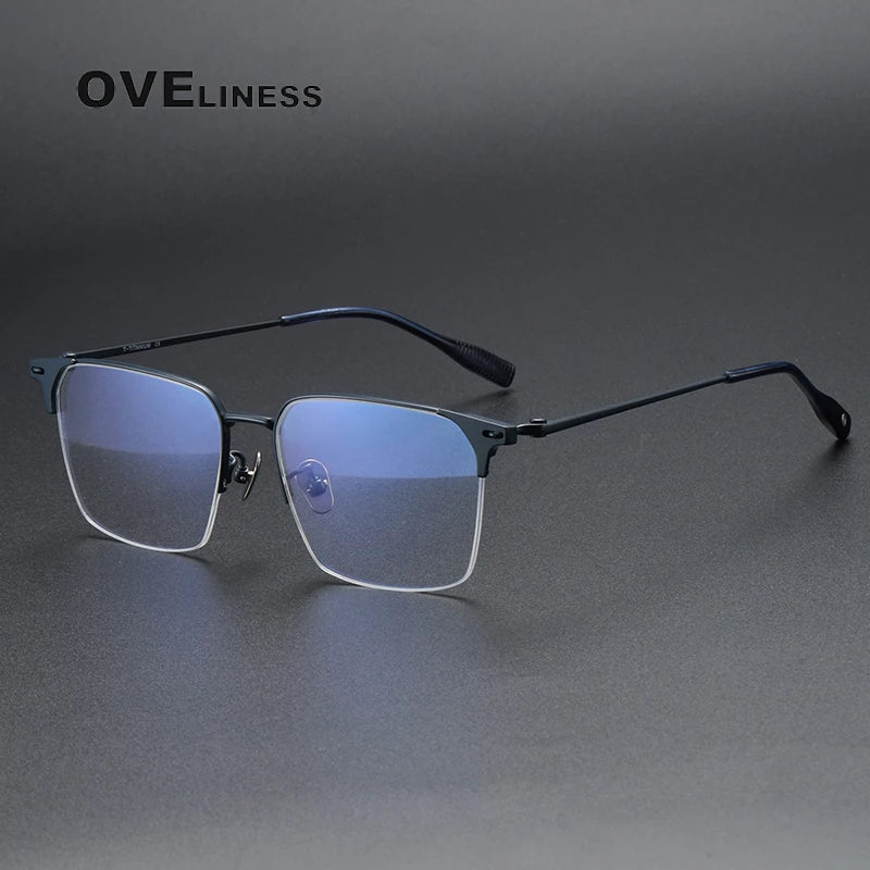 Oveliness Men's Semi Rim Square Titanium Eyeglasses 8107 Semi Rim Oveliness blue  