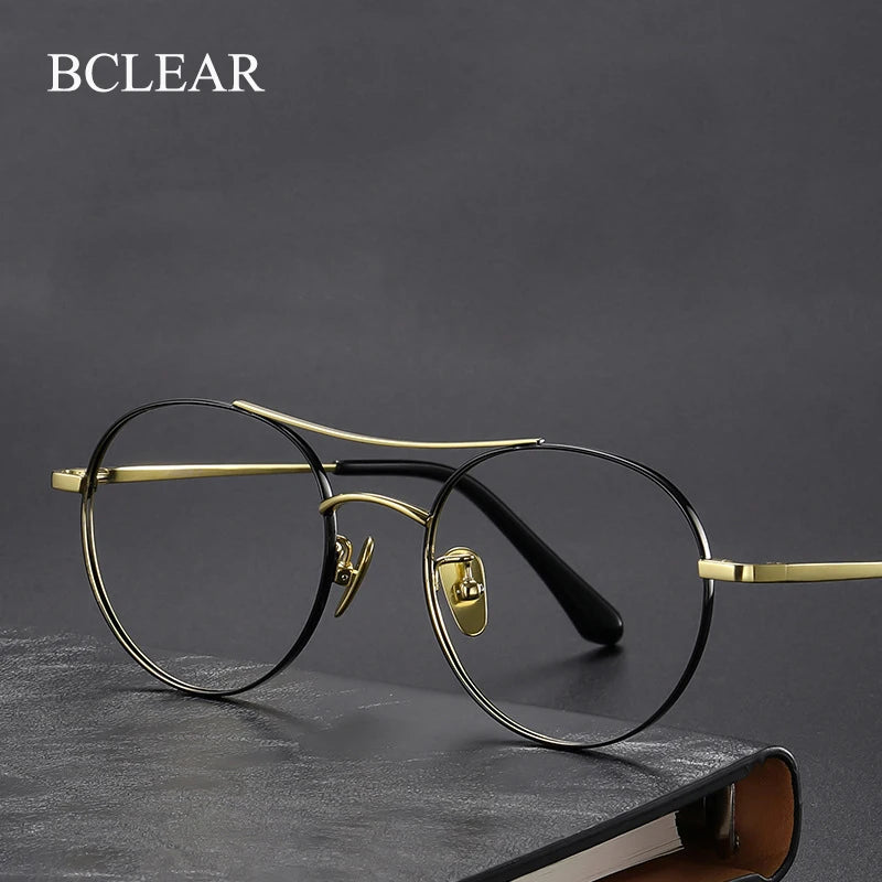 Bclear Unisex Full Rim Round Small Double Bridge Titanium Eyeglasses 86678 Full Rim Bclear