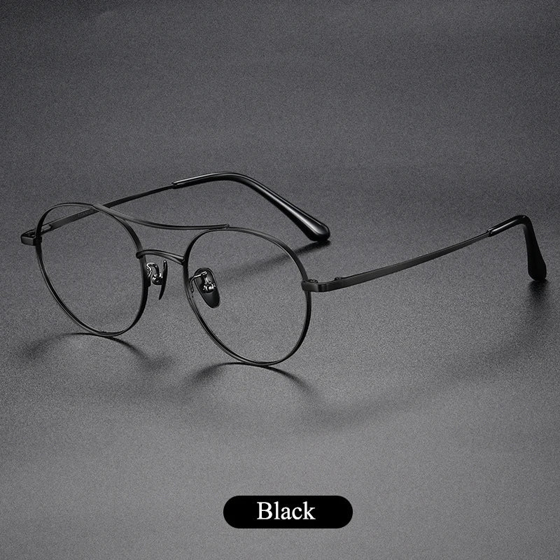 Bclear Unisex Full Rim Round Small Double Bridge Titanium Eyeglasses 86678 Full Rim Bclear black