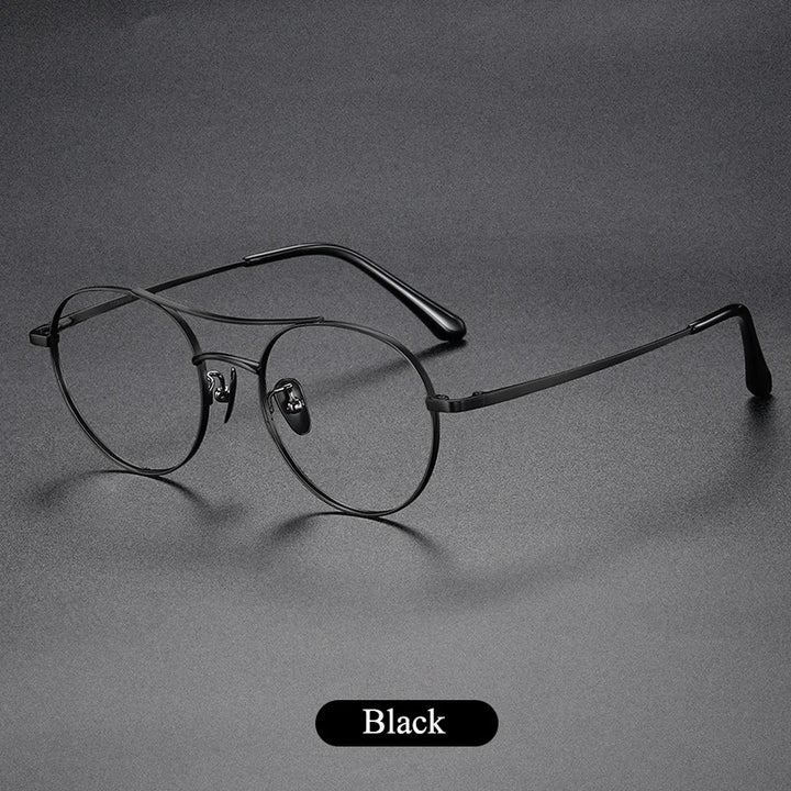 Bclear Unisex Full Rim Round Small Double Bridge Titanium Eyeglasses 86678 Full Rim Bclear black