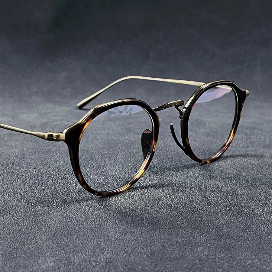 Black Mask Men's Full Rim Flat Top Oval Titanium Acetate Eyeglasses 4213 Full Rim Black Mask