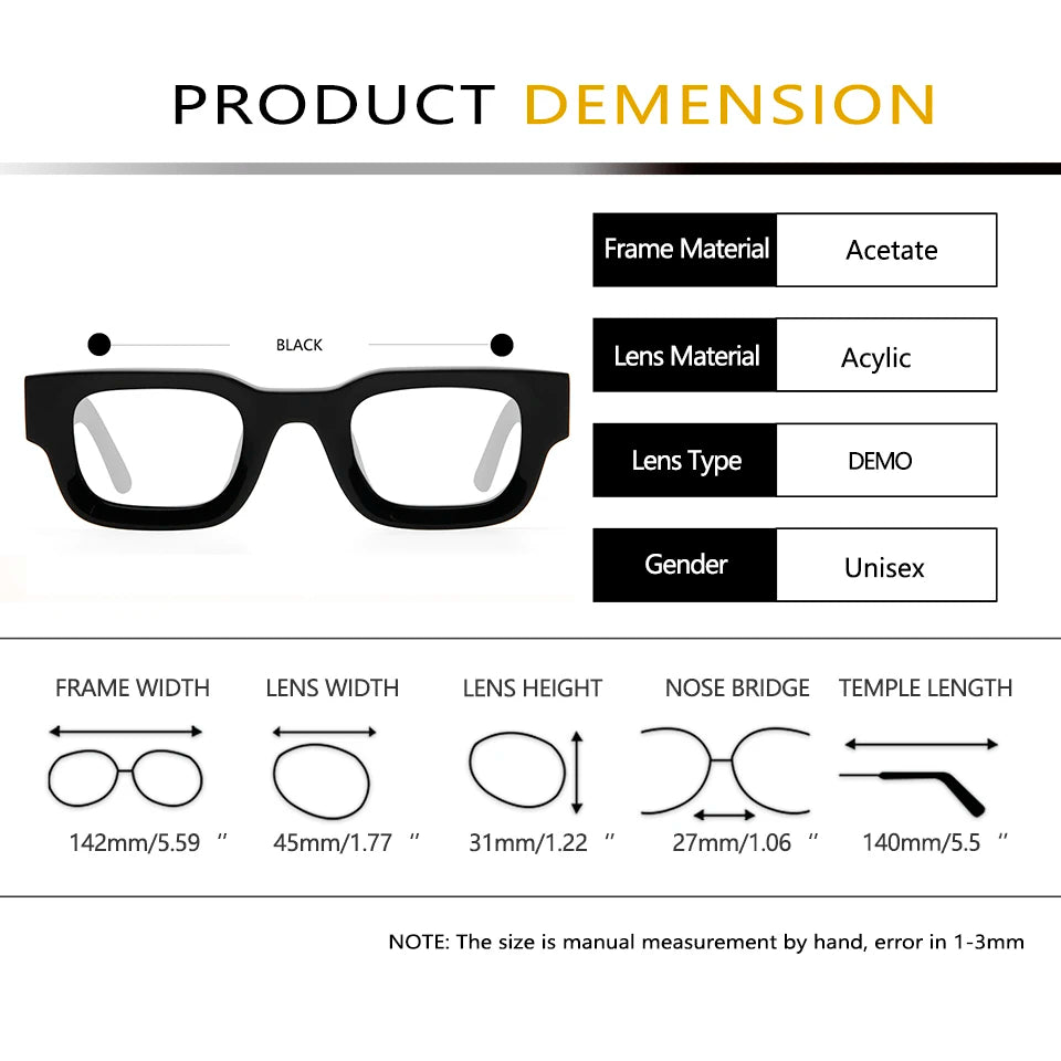 Esnbie Unisex Full Rim Thick Square Acetate Eyeglasses 23007