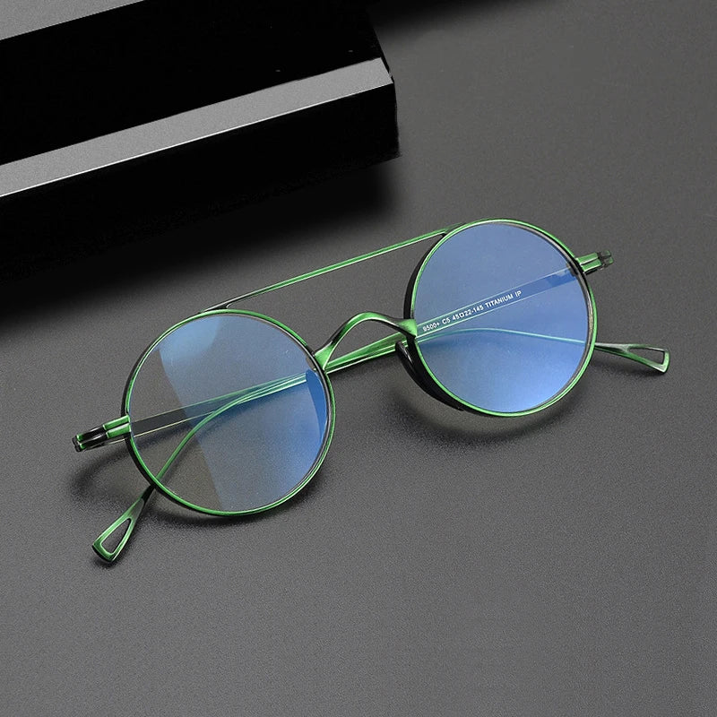 Black Mask Women's Full Rim Round Double Bridge Titanium Eyeglasses 79500
