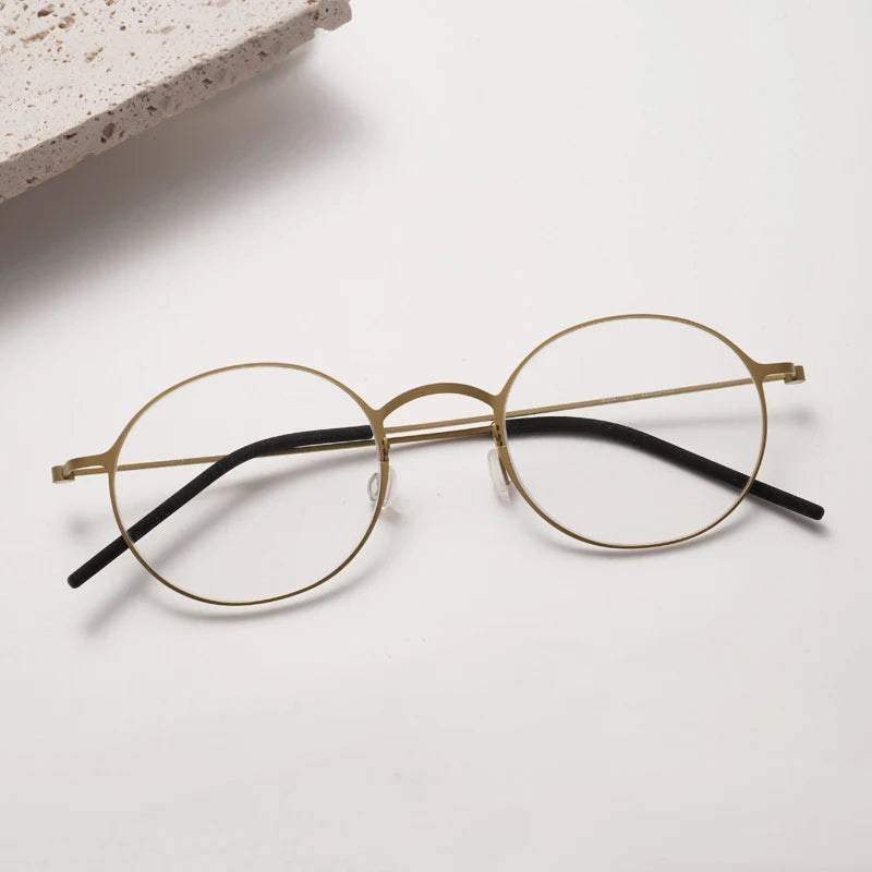 Black Mask Women's Full Rim Round Screwless Titanium Eyeglasses 65504