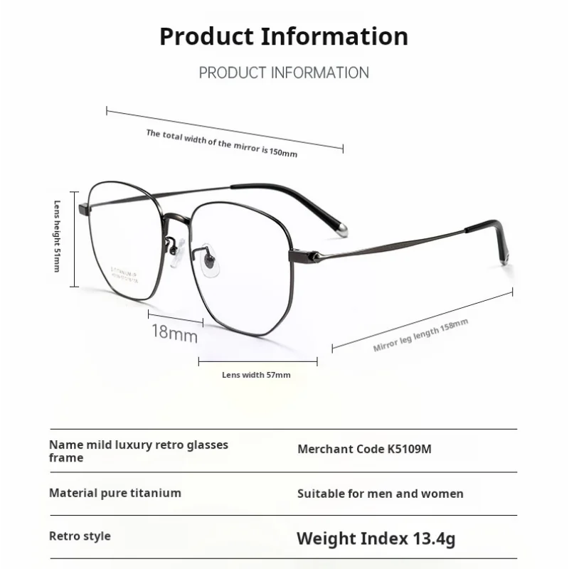 Momoja Unisex Full Rim Big Polygon Titanium Eyeglasses 75109
