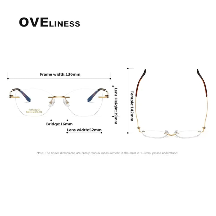 Oveliness Women's Rimless Polygon Titanium Eyeglasses 16018