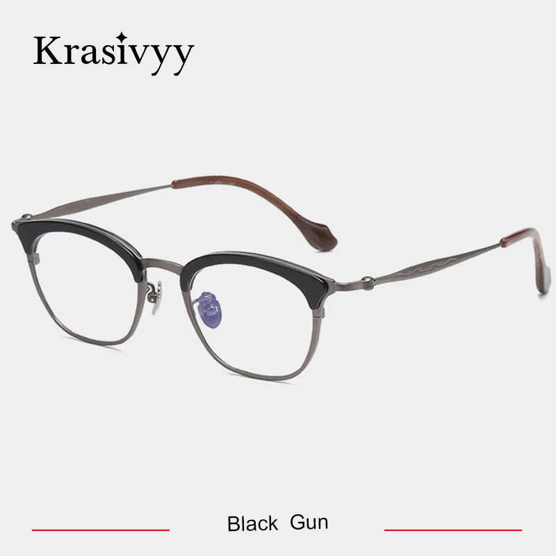 Krasivyy Women's Full Rim Oval Square Titanium Acetate Eyeglasses Full Rim Krasivyy Black Gun