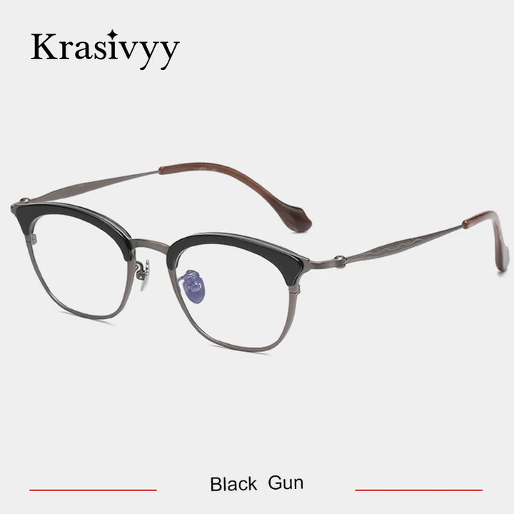 Krasivyy Women's Full Rim Oval Square Titanium Acetate Eyeglasses Full Rim Krasivyy Black Gun