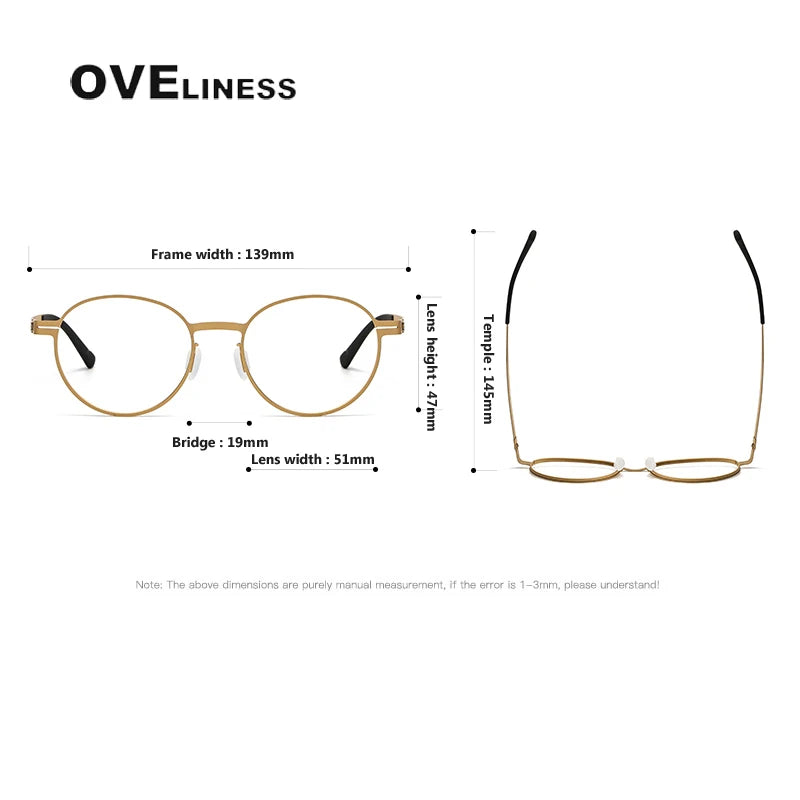 Oveliness Unisex Full Rim Round Screwless Titanium Eyeglasses 80994 Full Rim Oveliness   