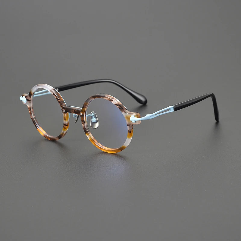 Gatenac Unisex Full Rim Round Acetate Titanium Eyeglasses Gxyj1568