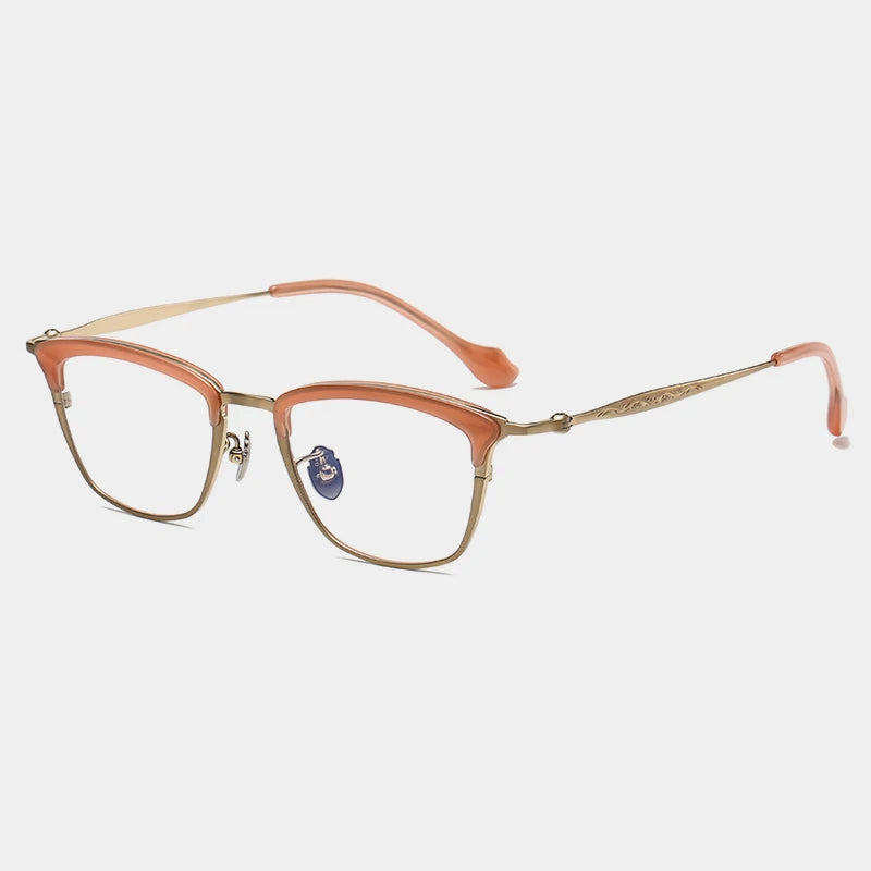 Gatenac Unisex Full Rim Square Brow Line Titanium Acetate Eyeglasses Gxyj1460 Full Rim Gatenac Gold